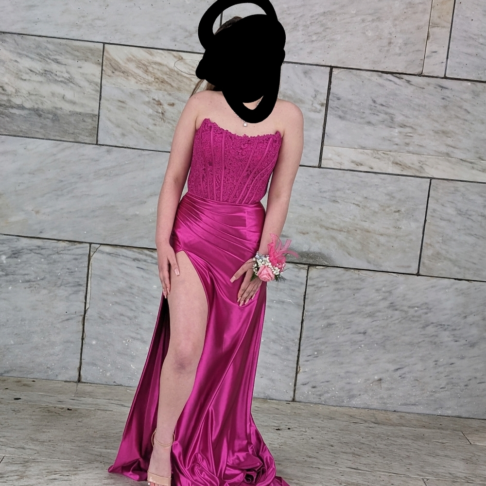 Jovani Pink Ruched Slit Gown for Prom